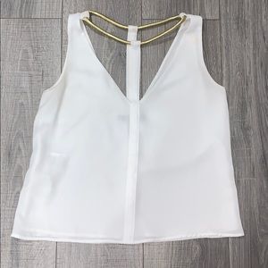 BCBG MaxAzria White Sleevless Top & Gold Neckline
